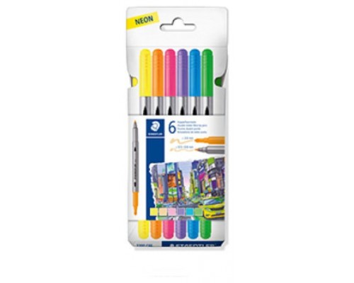 ESTUCHE CARTÓN CON 6 ROTULADORES DOBLE PUNTA COLORES NEÓN STAEDTLER 3200 C6F (Espera 4 dias)